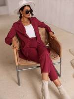  Button Front Long Sleeve Women Suit Sets 9742