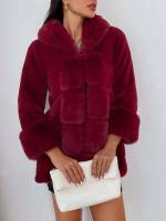  Contrast Faux Fur Burgundy Women Outerwear 6182