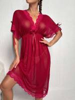 Plain Sexy V neck Short Sleeve Women Sleep  Lounge 7214