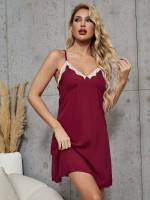 Spaghetti Strap Casual Contrast Lace Underwear  Sleepwear 173