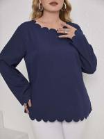 Scallop Long Sleeve Round Neck Casual Women Plus Clothing 1893