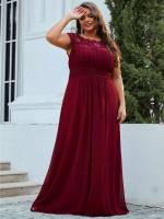  Plain Contrast Lace Regular Fit Plus Size Dresses 1409