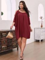  Regular Fit Casual Three Quarter Length Sleeve Plus Size Dresses 8980