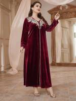 Long Sleeve Appliques Burgundy Glamorous Plus Size Dresses 2875