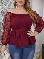  Plain Burgundy Regular Plus Size Tops 819