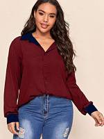  Burgundy Plain High Low Plus Size Tops 1950