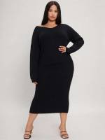  Rib-Knit Slim Fit Plus Size Sweater Co-ords 5385