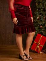  Elegant Burgundy Plain Plus Size Skirts 593