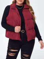 Plain Regular Fit Zipper Casual Plus Size Outerwears 3168