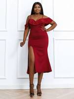  Slim Fit Cold Shoulder Midi Plus Size Dresses 1270