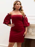 Short Slim Fit Off the Shoulder Plain Plus Size Dresses 7050