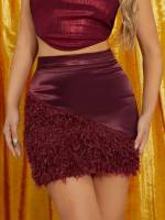  Plain Burgundy Women Skirts 924