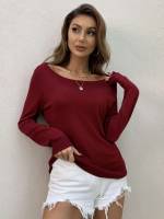  Long Sleeve Burgundy Regular Fit Women Sweaters 2900