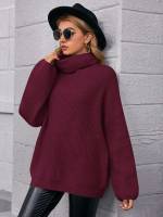  Burgundy Funnel Neck Women Knitwear 624