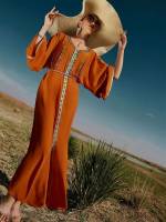 Burnt Orange Embroidery V neck Wedding  Special 9872