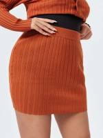  Burnt Orange Rib-Knit Women Plus Clothing 5198