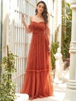  Regular Fit Glamorous Burnt Orange Women Wedding Party Wear 634