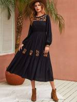 Casual Midi Embroidery Regular Fit Women Clothing 902