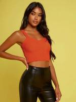 Plain Crop Burnt Orange Women Knitwear 518