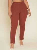 Cropped Plain Burnt Orange Plus Size Sweater Pants 504