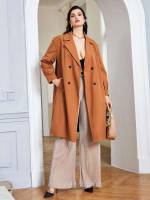 Regular Fit Lapel Long Sleeve Midi Plus Size Trench Coats 5165