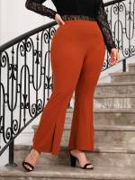  Elegant Burnt Orange Regular Fit Plus Size Pants 8214