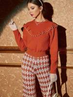 Elegant Round Neck Burnt Orange Regular Fit Women Knitwear 682