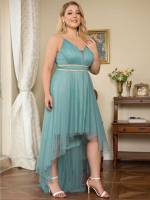 Regular Fit Glamorous Sleeveless Cadet Blue Plus Size Wedding Party Wear 5948