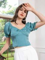 Regular Fit Plain Cadet Blue Women Tops, Blouses  Tee 585