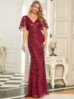 Plain Sheer Glamorous Regular Fit Women Dresses 4022