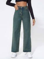 Button Cadet Blue Plain Loose Women Denim 360