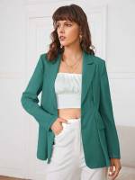 Plain Elegant Cadet Blue Long Sleeve Women Blazers 923