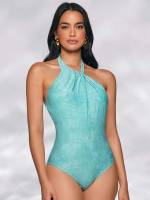  Halter Sleeveless Cadet Blue Women Bodysuits 787