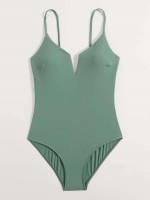 Plain V Wired Spaghetti Strap Women Beachwear 7152