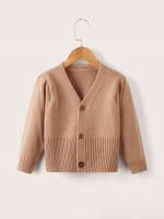 Regular Fit Long Sleeve Plain Camel Toddler Girls Knitwear 6408