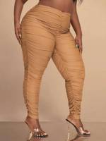 Casual Camel Plain Plus Size Bottoms 4933