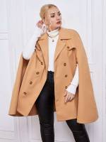 Short Camel Regular Fit Plain Plus Size Overcoats 9734