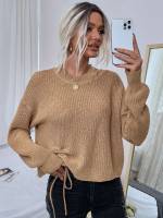 Camel Round Neck Plain Oversized Women Knitwear 82