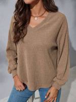 Plain Oversized Camel Long Sleeve Women Clothing 38