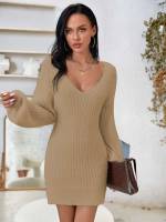 Regular Fit Long Sleeve V neck Women Knitwear 1747