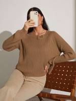 Plain Round Neck Casual Long Sleeve Women Knitwear 1105