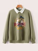 Letter Camel Casual Regular Fit Women Sweatshirts 2686