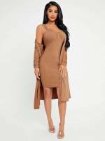  Plain Casual Camel Women Two-piece Outfits 3777