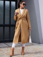  Shawl Collar Long Belted Women Overcoats 9010