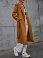 Casual Plain Camel Long Sleeve Women Outerwear 7117