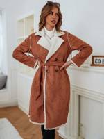 Knee Length Colorblock Long Sleeve Women Coats 6148