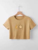 Crop Slim Fit Camel Graphic Plus Size T-shirts 9964