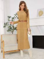  Camel Plain Women Knitwear 6525