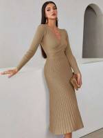  Elegant Long Sleeve Long Women Sweater Dresses 5844