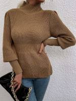  Long Camel Rib-Knit Women Clothing 1014